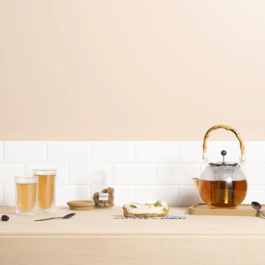 Assam theepot met bamboe handvat 1 l, Helder
