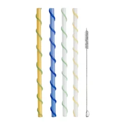 Celebrate rietjes lang 20 cm 4-delig, Blauw-wit-geel-groen