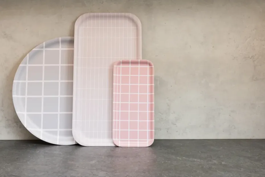 Checks & Stripes dienblad 13x27 cm, Roze-wit