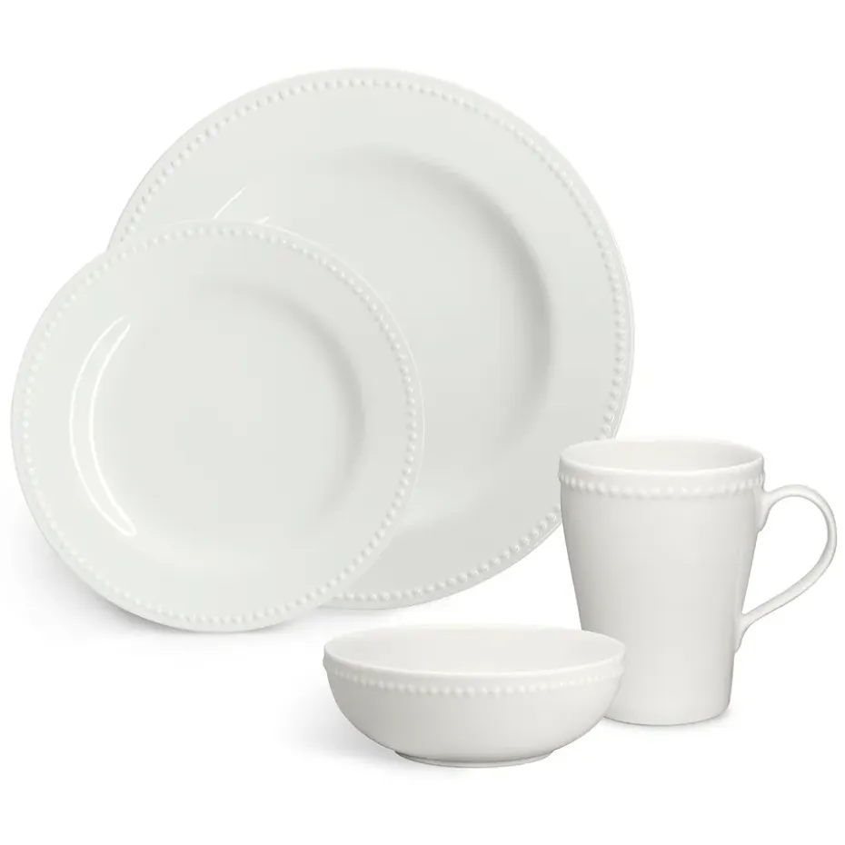 Dots klein bord 22 cm 4 stuks, Crème wit