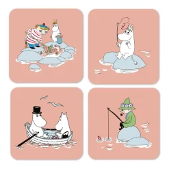 Fiske Moomin zomer 2022 glasonderzetters 4-pack, Roze
