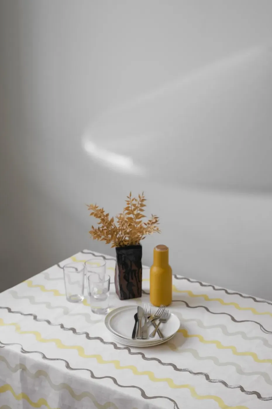 Gestreept tafelkleed 149x250 cm, White-yellow