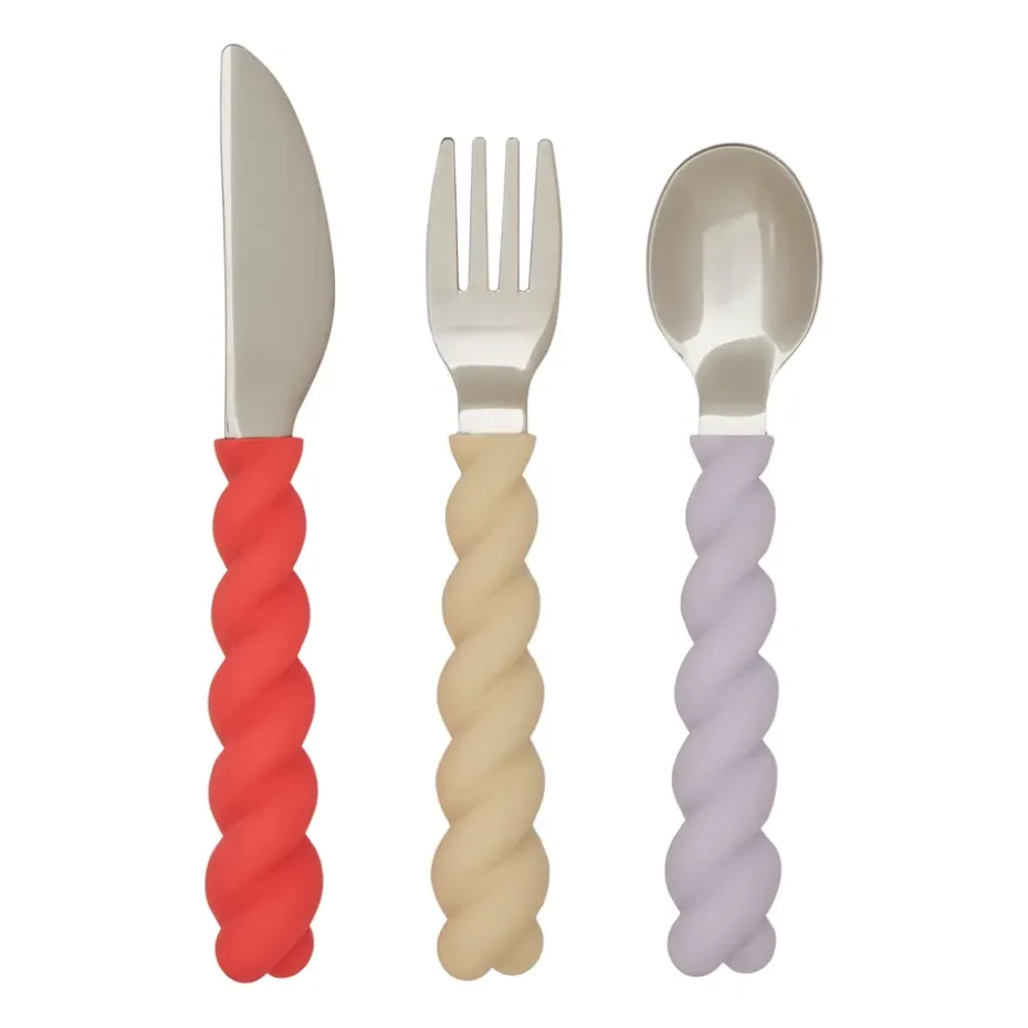 Mellow kinderbestek 3-delig, Lavender-Vanilla-CherryRed