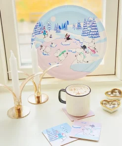 Moomin dienblad winter 2022 Ø31 cm, Blauw-wit-roze