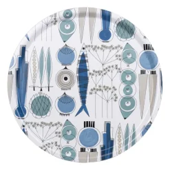 Picknick dienblad Ø38 cm, Blauw-beige