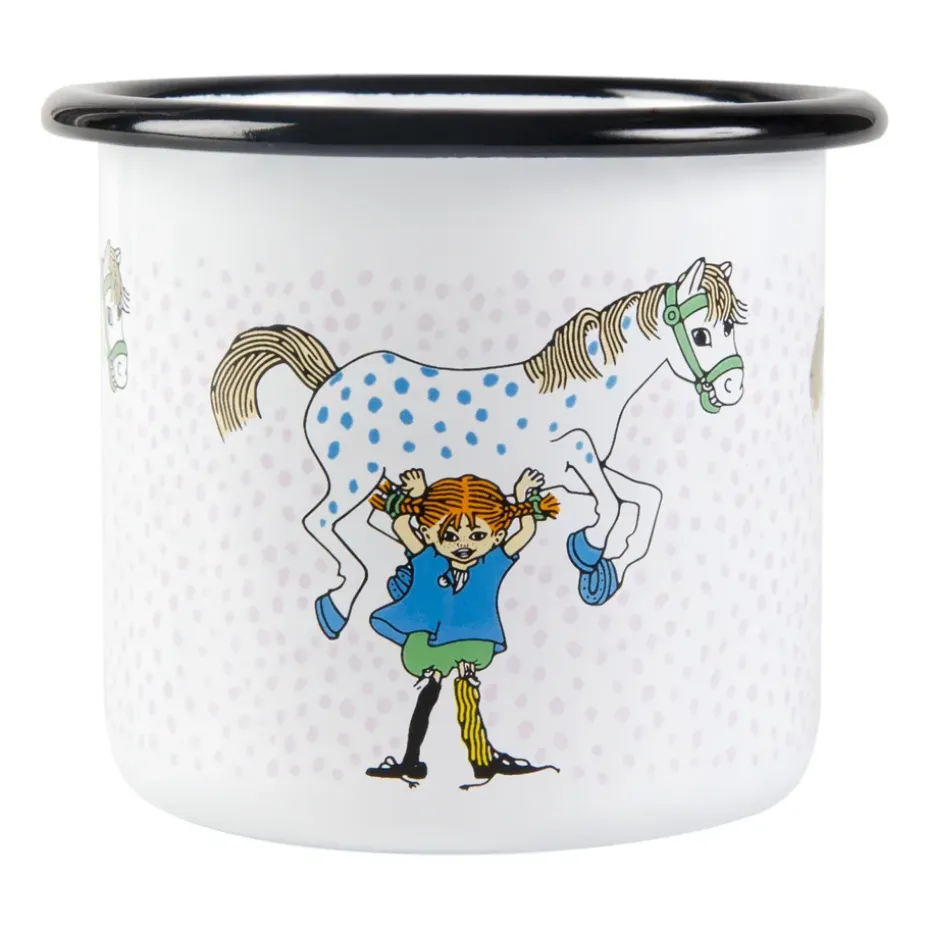 Pippi and the horse emaillen mok 2,5 dl, White