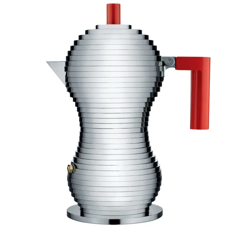 Pulcina espressomaker 6 koppen, rood handvat