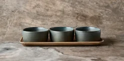 Raw Organic kommenset met houten plateau, Northern Green