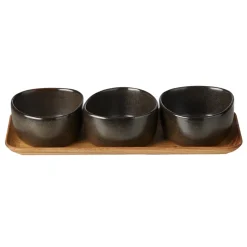 Raw Organic kommenset met houten plateau, Metallic Brown