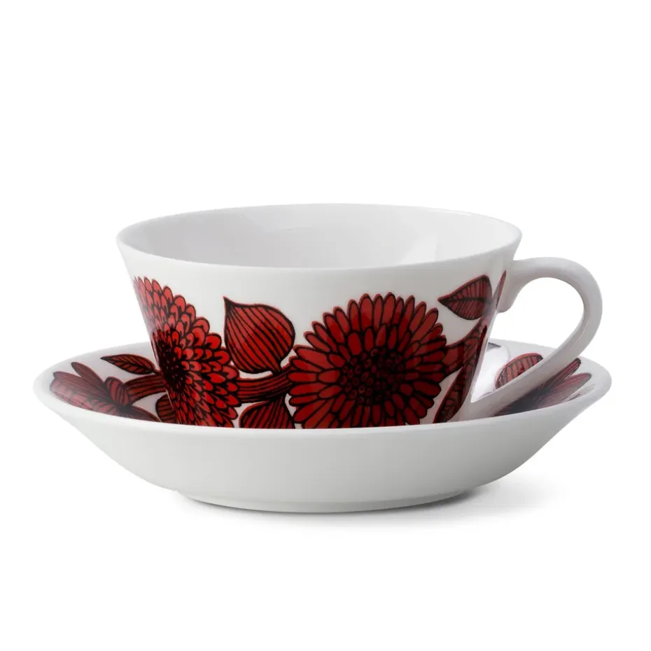 Röd Aster theeset, theekop + schotel