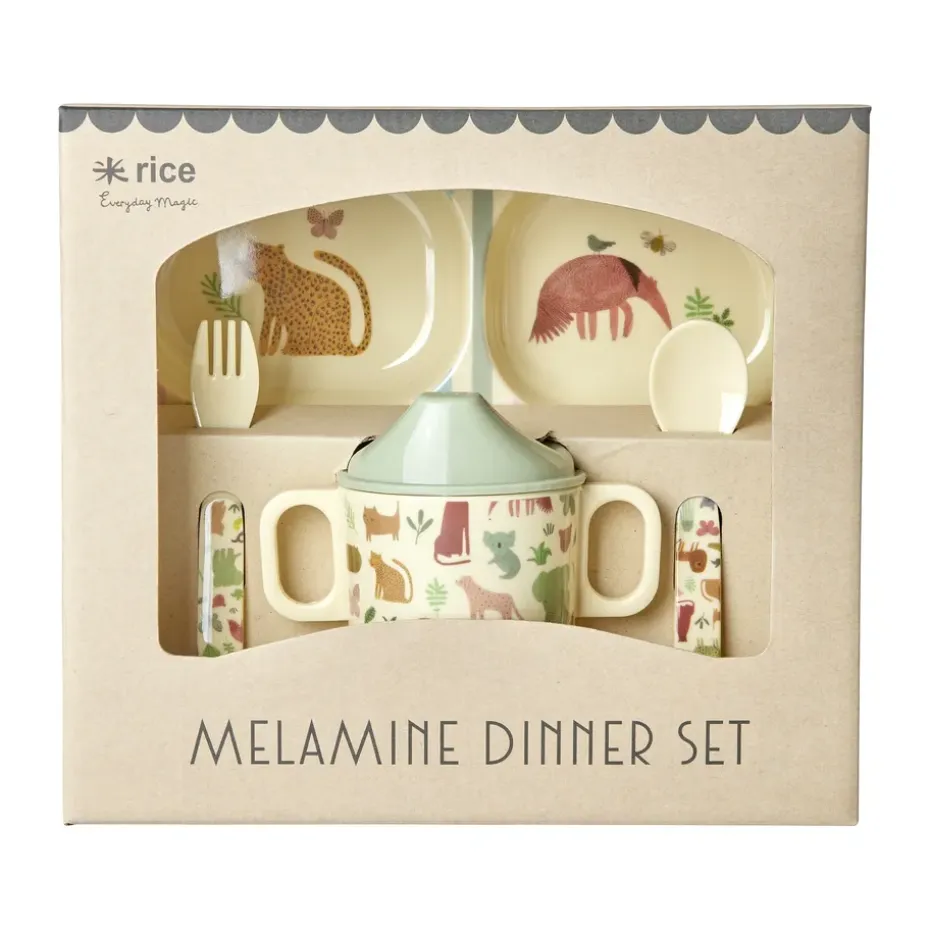 Rice kinderservies 4-delig, Sweet Jungle Print-Cream