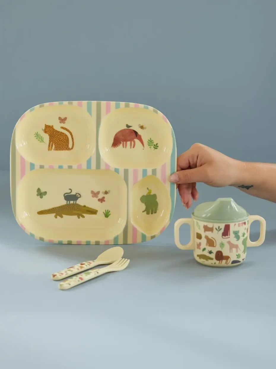 Rice kinderservies 4-delig, Sweet Jungle Print-Cream