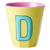 Rice melaminebeker medium letter D 30 cl, Yellow