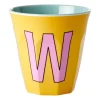 Rice melaminebeker medium letter W 30 cl, Yellow