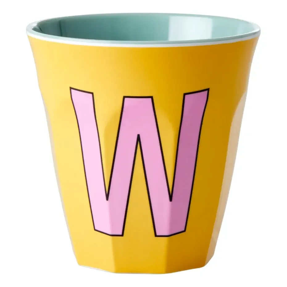 Rice melaminebeker medium letter W 30 cl, Yellow