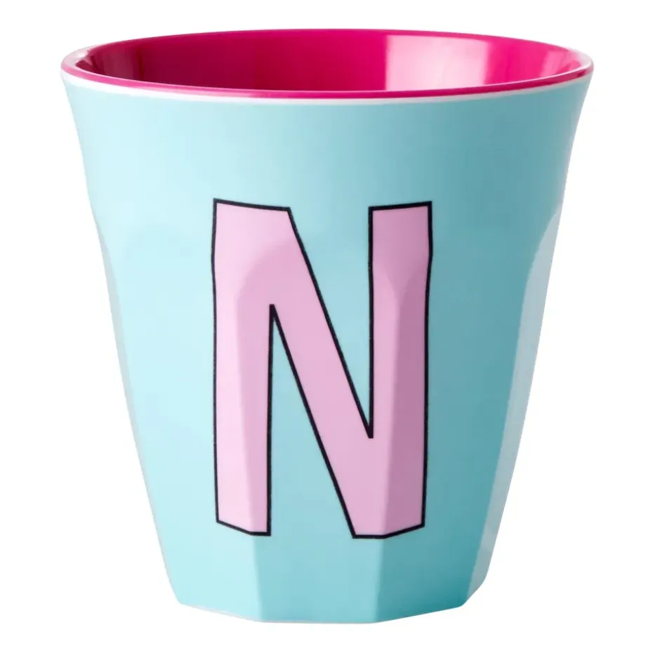 Rice melaminebeker medium letter N 30 cl, Mint