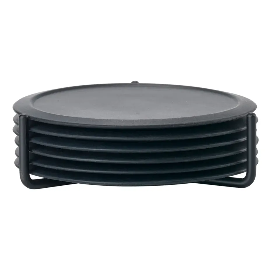 Singles glasonderzetter 6-pack met houder, Black