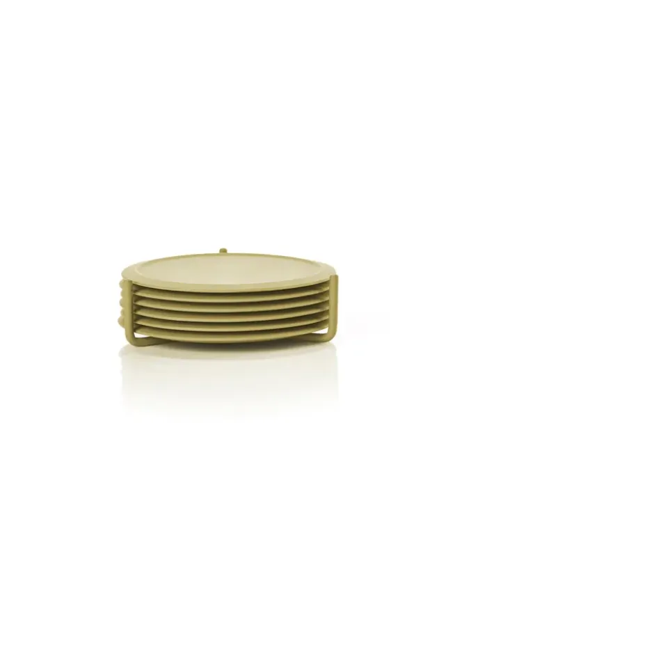 Singles glasonderzetter 6-pack met houder, Leek Green