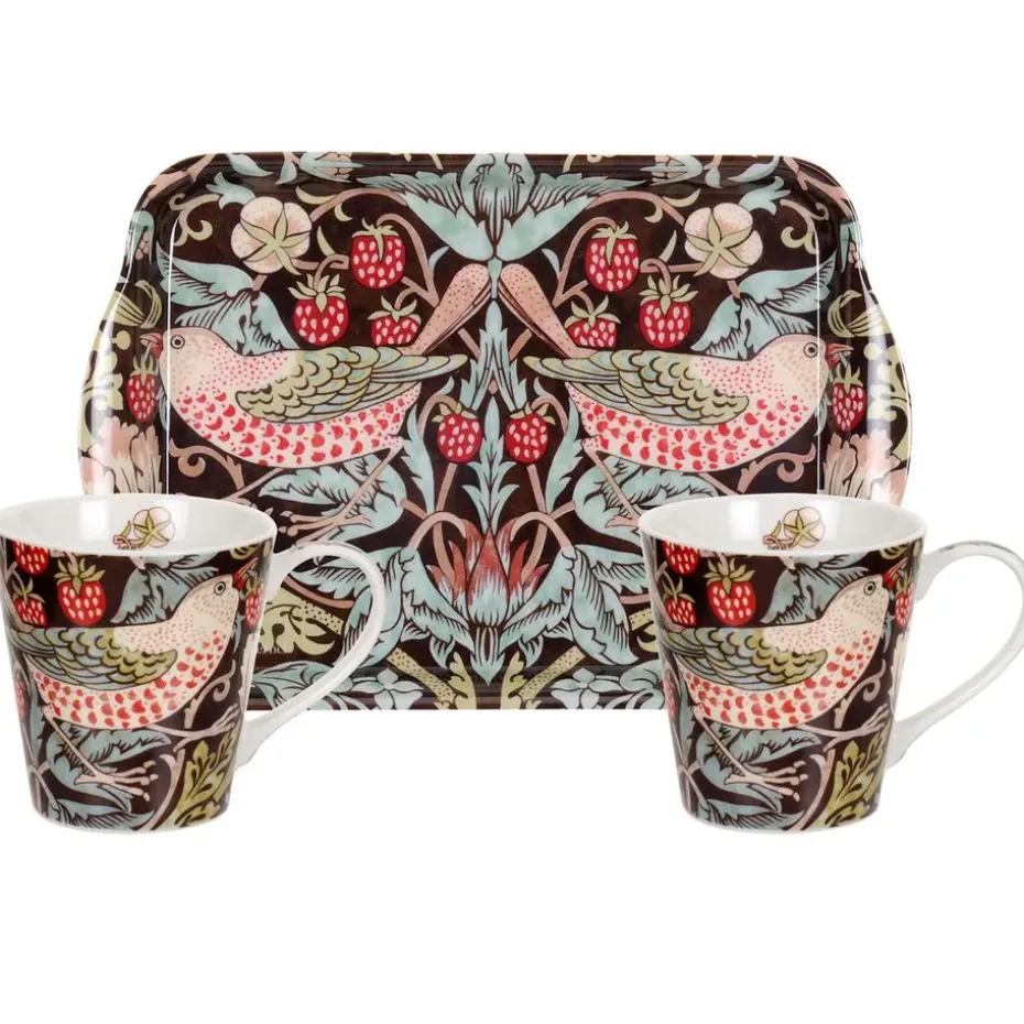 Strawberry Thief mok en dienblad set, Bruin