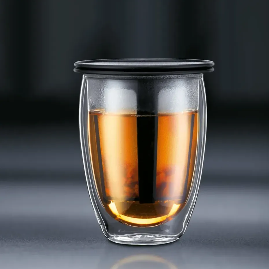 Tea For One glas met theezeef, zwart