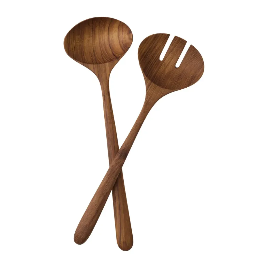 Teak saladebestek 2-delig, Bruin
