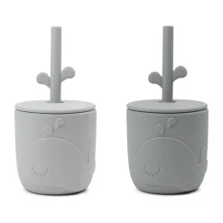 Wally beker met peekaboo rietje 2-pack, Grijs