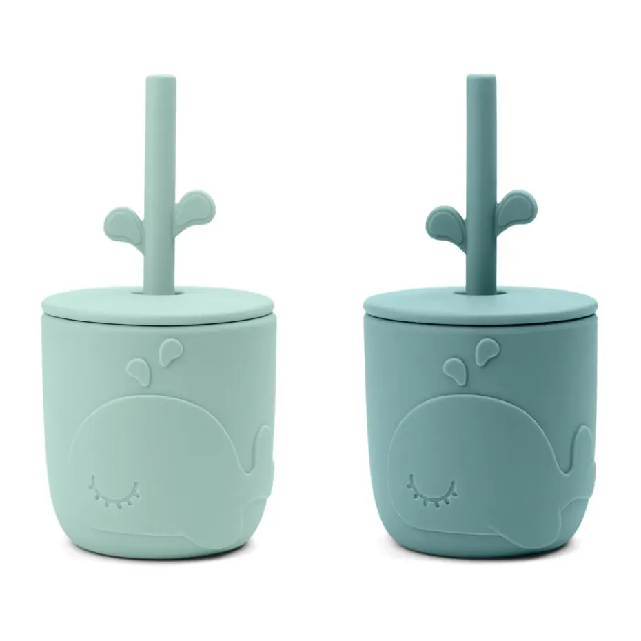 Wally beker met peekaboo rietje 2-pack, Blauw